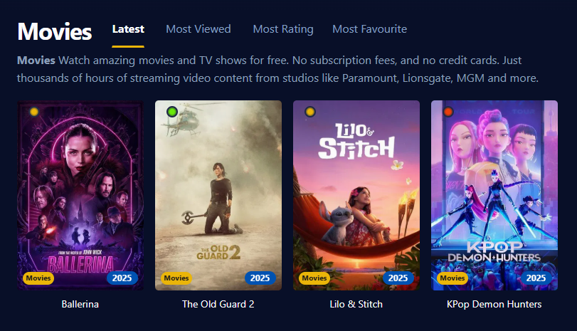 Screenshot of the Putlocker user interface